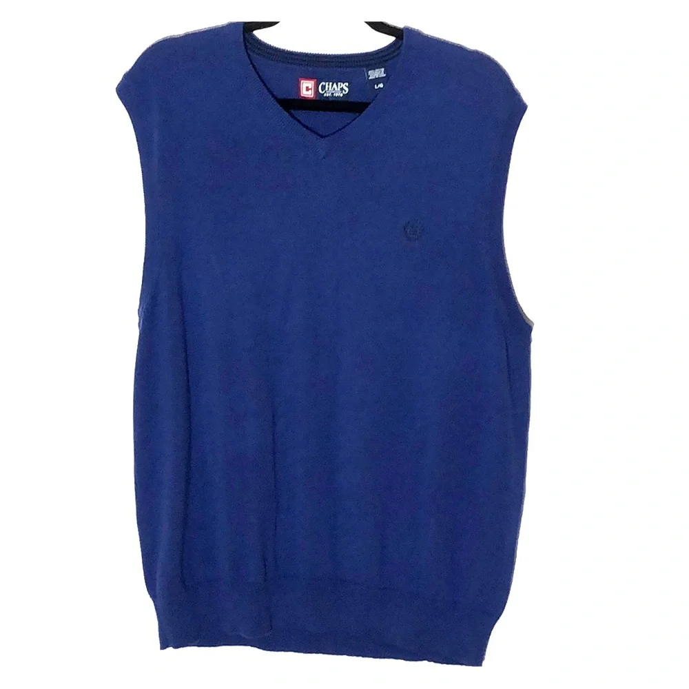 Chaps Blue Sweater Vest V Neck Large